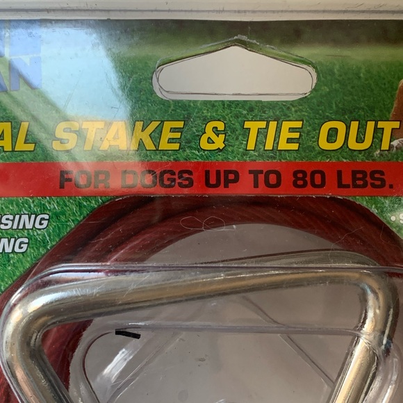 TITAN 15’ Red Tie Out Cable Spiral Stake Dogs up to 80 Pounds Rust Resistant - Picture 5 of 9